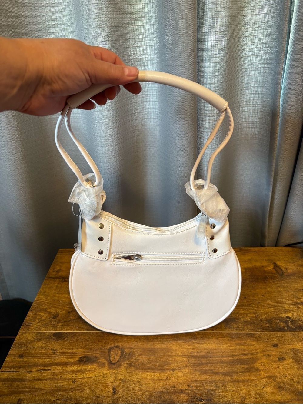 New! White Crescent Studded Shoulder Bag / Purse. - Picture 2 of 10
